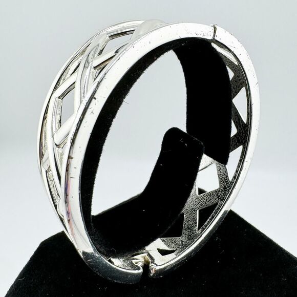 Vintage Silver Tone X-Cuff Bracelet Modern Minimalist Statement Glam Bold - Picture 3 of 7
